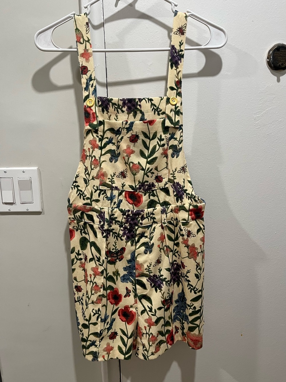 Cider Floral Corduroy Short Overalls with Adjustable Straps